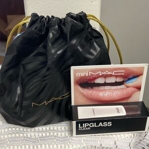 NWT MAC Drawstring Makeup Bag & Mini Lipglass Clear Lip Gloss